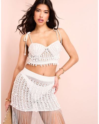 ASOS Pearl Embellished Shell Bust Crochet Beach Top - Natural