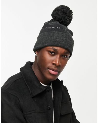 French Connection Logo Bobble Beanie - Black