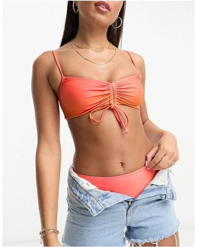 In The Style Ruched Tie Front Bikini Top Co-ord - Multicolour