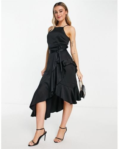 Style Cheat Halterneck Ruffle Midi Dress - Black