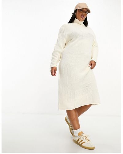 Brave Soul Plus - emma - vestito dolcevita lungo - Bianco