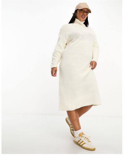 Brave Soul Plus - emma - robe longue en maille à col roulé - crème - Blanc