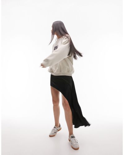 TOPSHOP Asymmetric Drape Satin Skirt - White