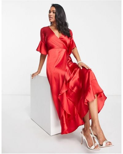 AX Paris Satin Wrap Dress - Red