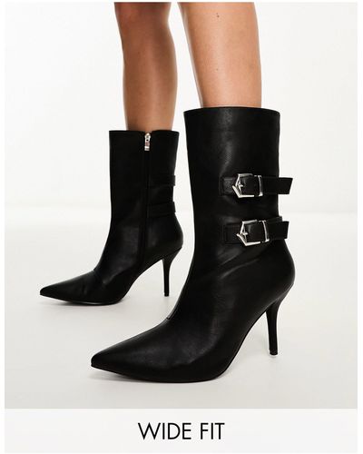 Public Desire Maria Buckle Heeled Ankle Boots - Black