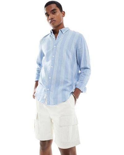 Hollister Long Sleeve Linen Blend Shirt - Blue
