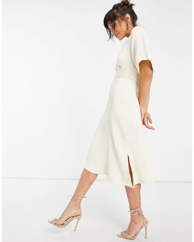 Closet Kimono Sleeve Wrap Front Midi Dress - White