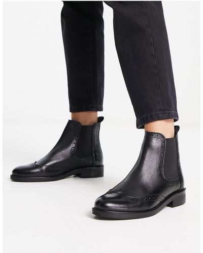 Dune Botines chelsea negras con detalles estilo oxford - Negro