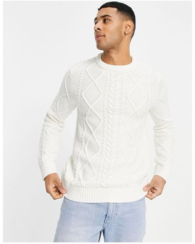 Jack & Jones Premium - maglione lavorato a trecce - Bianco