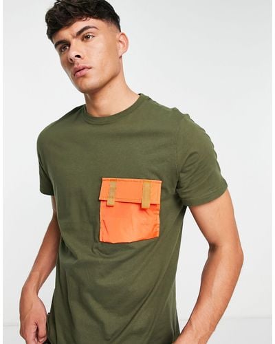 American Stitch T-shirt With Front Pocket - Green