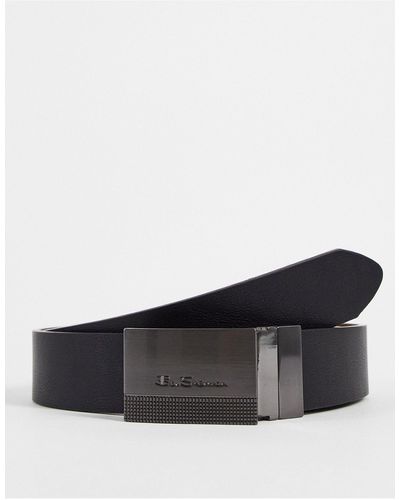 Ben Sherman Logo Buckle Reversible Leather Belt - Black