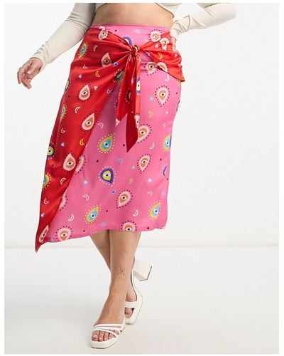 Never Fully Dressed Paisley Wrap Midi Skirt - Red