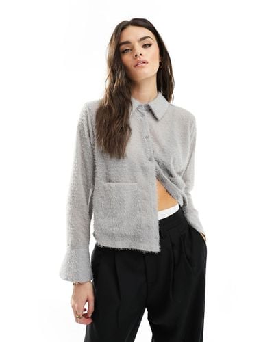 Object Textured Boxy Cropped Shirt - White