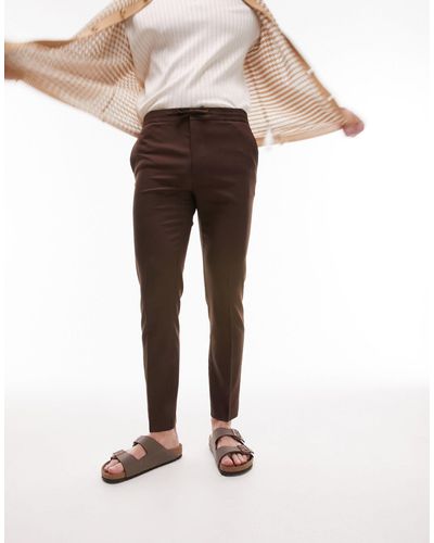 TOPMAN Pantaloni eleganti skinny marroni con fascia - Neutro