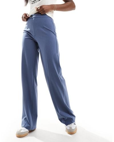 Pull&Bear Wide Leg Pleat Tailored Trouser Petrol Blue
