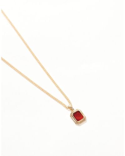 ASOS Festival Necklace With Square Semi-precious Red Agate Stone Pendant - Metallic