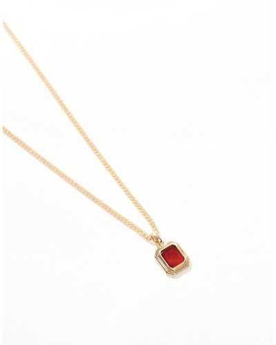 ASOS Necklace With Square Semi-precious Red Agate Stone Pendant - Metallic