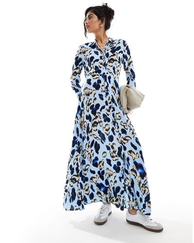 Y.A.S Robe chemise longue à imprimé léopard oversize - Bleu