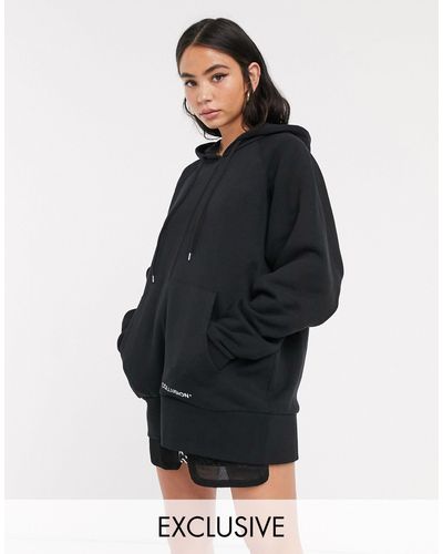 Collusion Oversized Hoodie With Brand Print-grey - Black