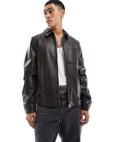 ASOS Faux Leather Harrington Jacket - Black