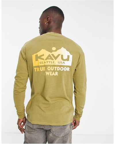 Kavu True outdoor - t-shirt à manches longues et imprimé au dos - kaki - Métallisé