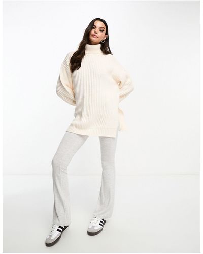 Miss Selfridge Roll Neck Longline Side Split Knit Oversized Sweater - White