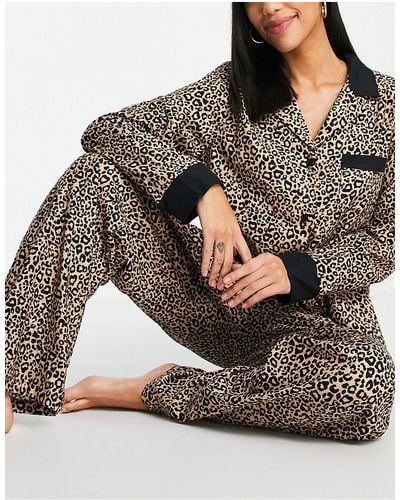 DKNY Flannel Notch Colar Pyjama Set - Brown
