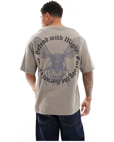 ADPT T-shirt oversize avec imprimé abeille au dos - marron - Gris