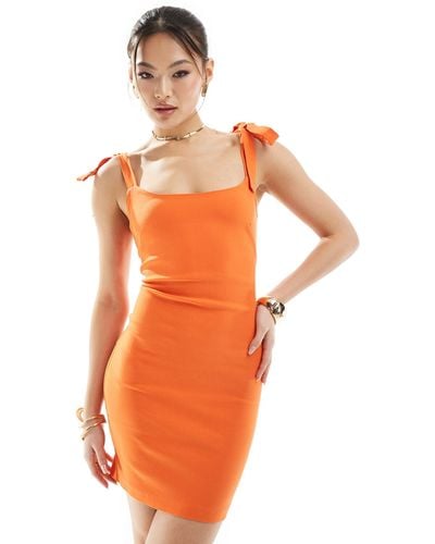 Vesper Sleeveless Bow Strap Detail Mini Dress - Orange
