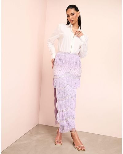 ASOS Embellished Tassel Midi Skirt - Pink