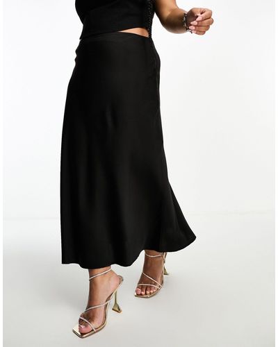 Naanaa Satin Bias Midi Skirt - Black