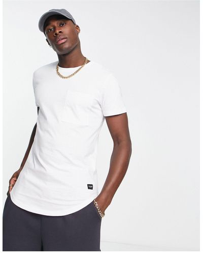 Jack & Jones Camiseta blanca larga con bajo redondeado y bolsillo - Blanco