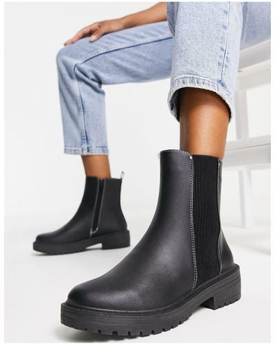 New Look Wide Fit Flat High Ankle Chunky Chelsea Boots - Blue