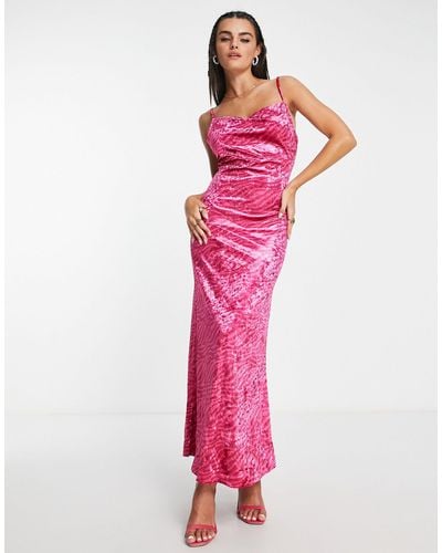 Vila Velvet Midi Cami Dress - Pink