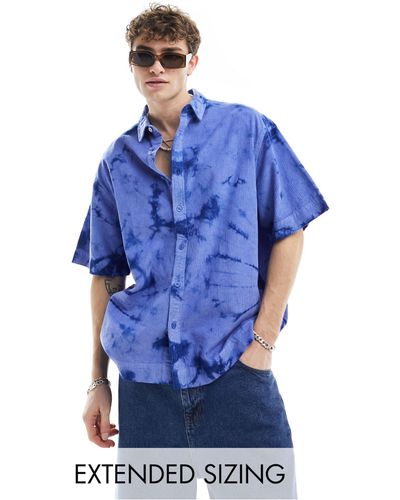 ASOS Short Sleeve Oversized Tie Dye Cord Shirt - Blue