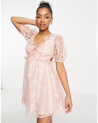 Miss Selfridge Lace Frill Detail Cut Out Mini Dress - Pink