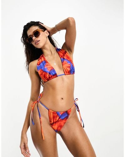 Public Desire Slip bikini sgambato con stampa astratta e laccetti laterali - Marrone