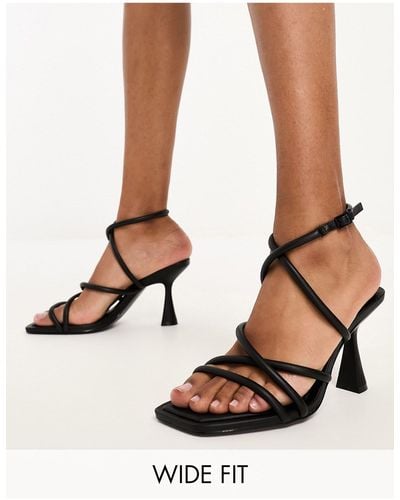 Stradivarius Wide Fit Strappy Heeled Sandals With Squared Toe - Black