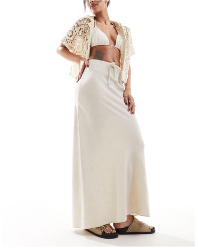 ASOS Linen Look Tie Waist Bias Maxi Skirt - White