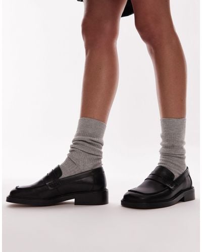 TOPSHOP Cole Premium Leather Square Toe Loafers - Black