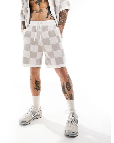 The Couture Club Co-ord Knitted Checkerboard Shorts - White