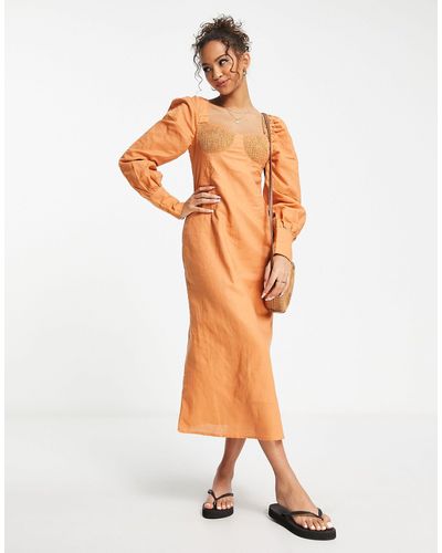 Charlie Holiday Sienna Fitted Bodice Midi Dress - Orange