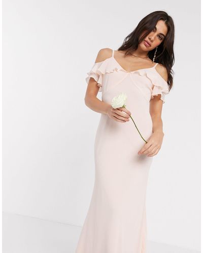 Warehouse Cold Shoulder Bridesmaid Dress - Pink