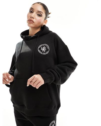 In The Style X Perrie Sian Oversized Embroidered Hoodie Co-ord - Black