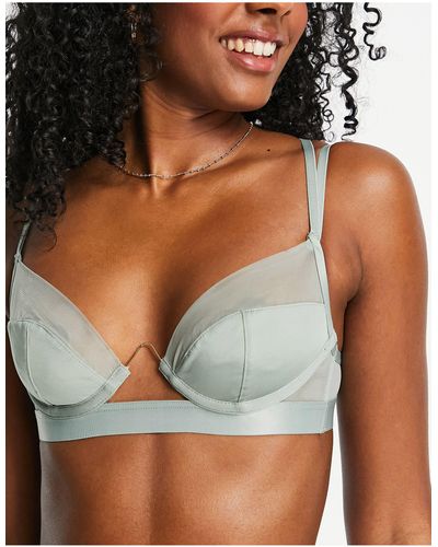 ASOS Nik Microfibre And Mesh Bra With Gold Exposed Wire - Green