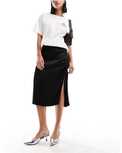 Hollister Satin Midi Skirt With Side Cinch - Black