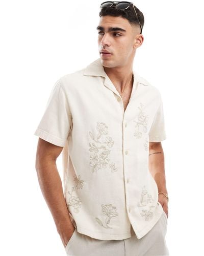 Jack & Jones Revere Collar Twill Shirt With Embroidery - White