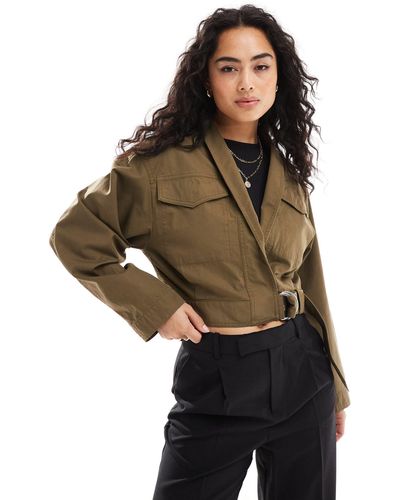 & Other Stories Shawl Collar Jacket With Tab Waist Detail And Elasticated Back Waist - Brown