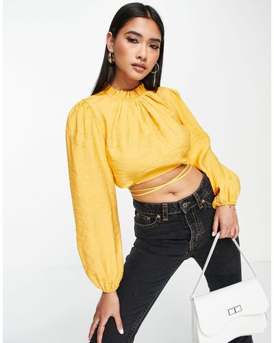 River Island Crop top en lin avec lien - Jaune