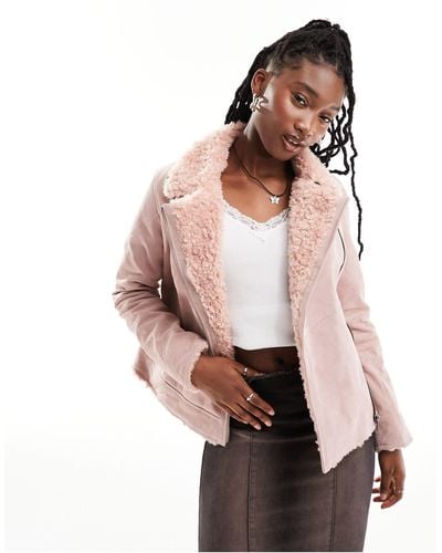 Reclaimed (vintage) Limited Edition Real Suede Aviator Jacket With Faux Fur Trim - Multicolour